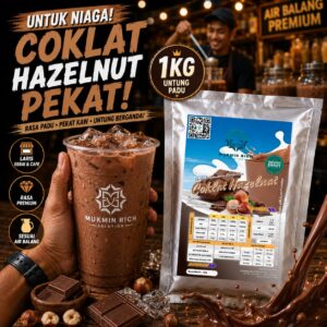 Coklat Hazelnat Powder 1kg Mukmin Rich | Serbuk Minuman Premium Untuk Air Balang, Sticky Milk, Ais Blended & Aiskrim
