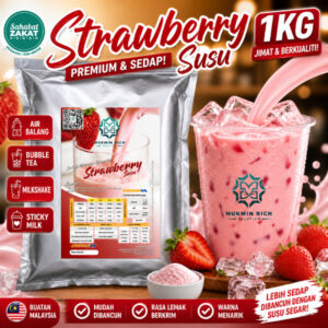 Strawberry Milk Powder 1kg Mukmin Rich | Serbuk Minuman Premium Untuk Air Balang, Sticky Milk, Ais Blended & Aiskrim