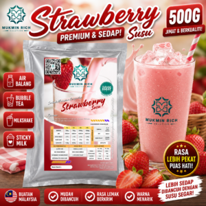 Strawberry Milk Powder 500g Mukmin Rich | Serbuk Minuman Premium Untuk Air Balang, Sticky Milk, Ais Blended & Aiskrim