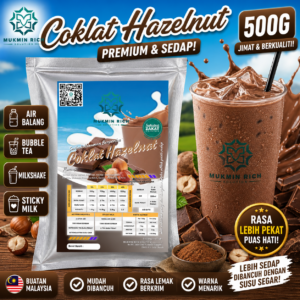 Coklat Hazelnut Powder 500g Mukmin Rich | Serbuk Minuman Premium Untuk Air Balang, Sticky Milk, Ais Blended & Aiskrim