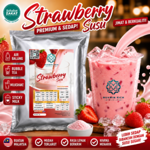 Strawberry Milk Powder Mukmin Rich | Serbuk Minuman Premium Untuk Air Balang, Sticky Milk, Ais Blended & Aiskrim