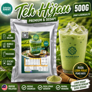 Matcha Green Tea Powder 500g Mukmin Rich | Serbuk Minuman Air Balang, Ice Blended, Sticky Milk, Aiskrim & Milkshake