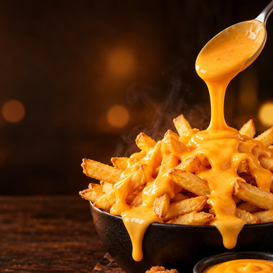 Tekstur sos Nacho Cheese Leleh — pekat dan menitis