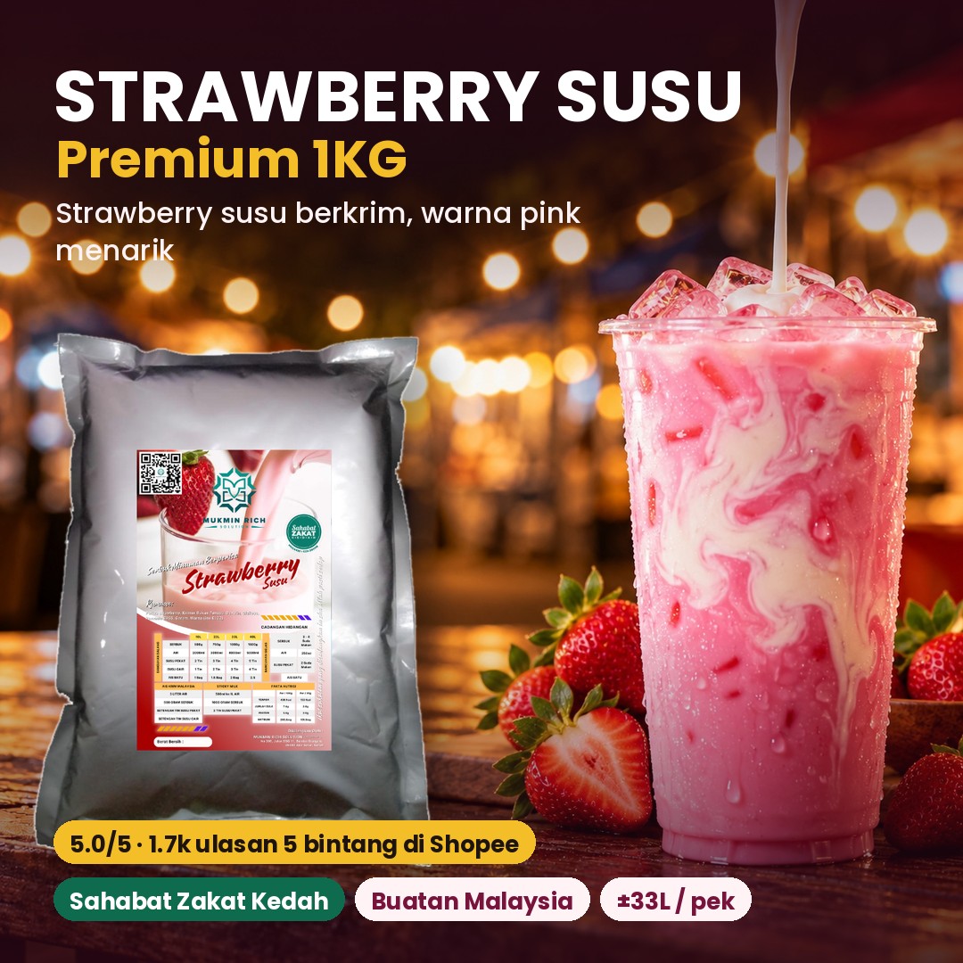 Strawberry Susu Powder Mukmin Rich 1KG - pek sebenar