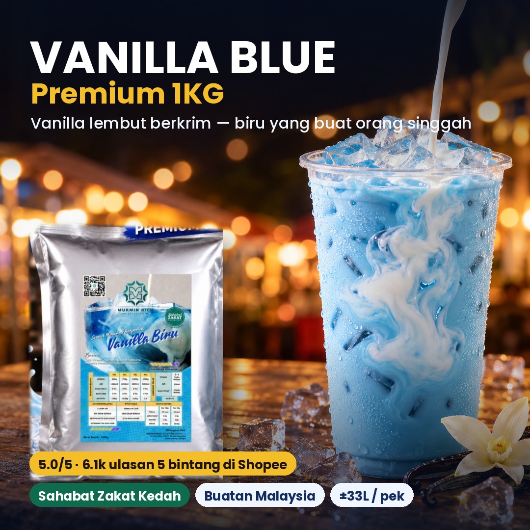 Vanilla Blue Premium 1KG Mukmin Rich — pek sebenar dan air vanilla biru