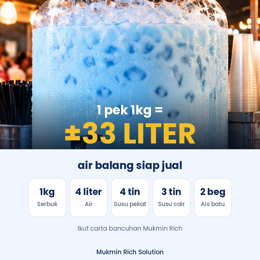 1 pek 1kg Vanilla Blue = ±33 liter air balang